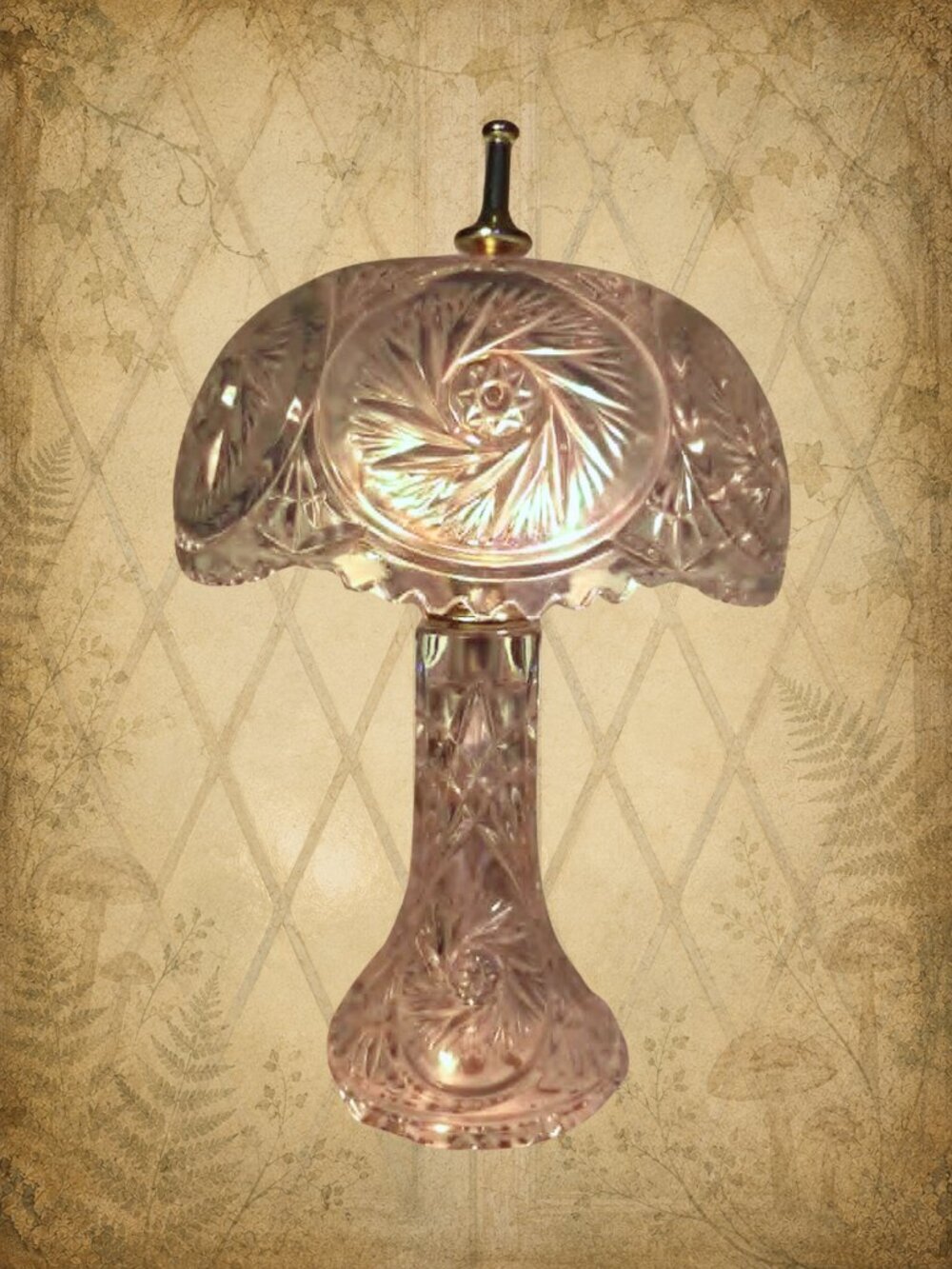 Woodland Whispers 🍃🧚‍♂️ Vintage Crystal Lamp Pinwheel Cut Electric Table Lamp